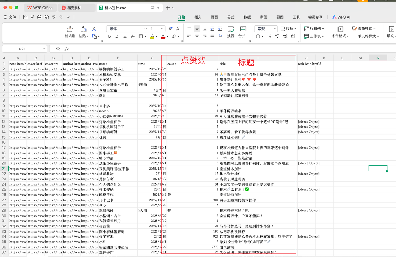 整理后只留title和count两列